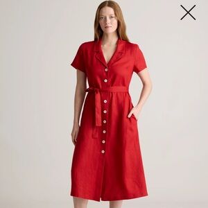 Quince 100% European Linen Button Front Dress in Chile Red